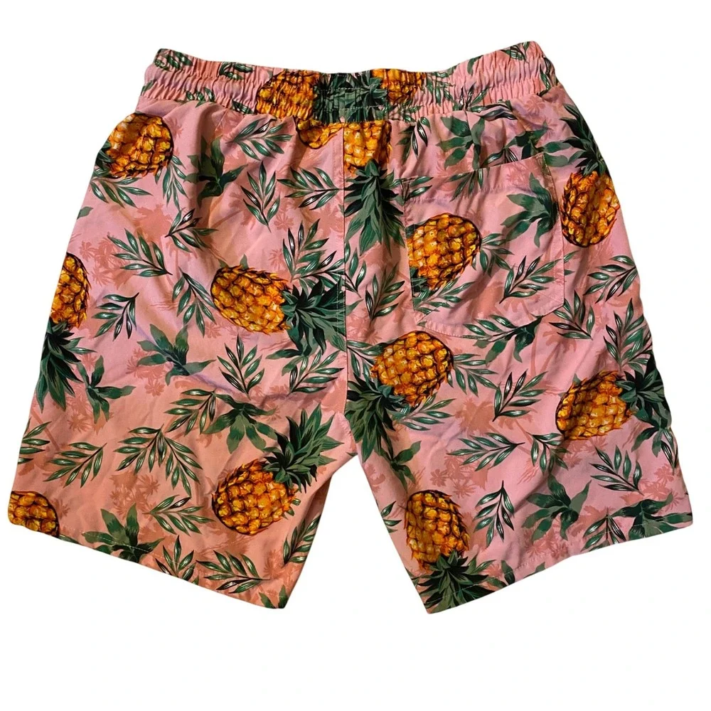Good Vibes Pineapple Tropical Swim Trunks Shorts Men's Large Pink Beach Vacation